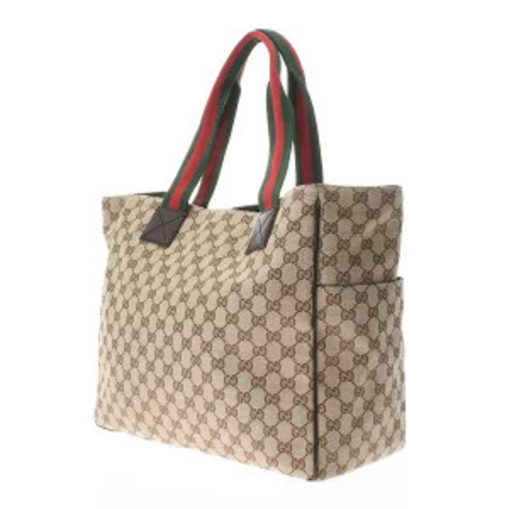 Gucci Sherry Ebony Brown Beige Tote Bag GG Canvas Leather